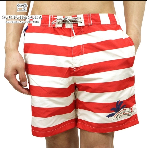 Scotch & Soda Keoni Striped Lined Swim Trunks Sz Medium - Picture 1 of 12